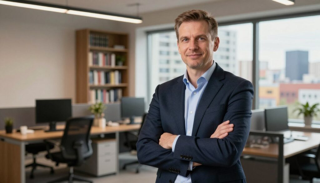 Cezary Tomczyk, a distinguished professional, stands confidently in a modern office setting, showcasing his commitment to community and progress. In the foreground, he is dressed in smart business attire, exuding professionalism and approachability. His expression is thoughtful, as if reflecting on his career journey. In the middle ground, sleek office furnishings and a bookshelf filled with books indicate a scholarly background, symbolizing his education and expertise. In the background, large windows reveal a vibrant cityscape, hinting at his local roots and connection to the community. The lighting is soft and warm, casting a welcoming atmosphere, with a slight focus on Tomczyk to draw attention to his persona. The overall mood is inspiring, emphasizing his dedication to public service and contributions. Cezary Tomczyk, a distinguished professional, stands confidently in a modern office setting, showcasing his commitment to community and progress. In the foreground, he is dressed in smart business attire, exuding professionalism and approachability. His expression is thoughtful, as if reflecting on his career journey. In the middle ground, sleek office furnishings and a bookshelf filled with books indicate a scholarly background, symbolizing his education and expertise. In the background, large windows reveal a vibrant cityscape, hinting at his local roots and connection to the community. The lighting is soft and warm, casting a welcoming atmosphere, with a slight focus on Tomczyk to draw attention to his persona. The overall mood is inspiring, emphasizing his dedication to public service and contributions.