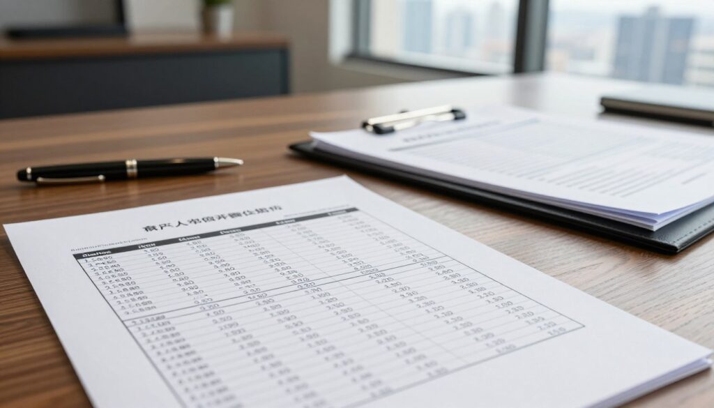 A detailed and official-looking financial statement document prominently displayed in the foreground, featuring neatly organized columns and rows of figures, highlighting assets and net worth. The middle ground shows a stylish wooden desk with a pen and an elegant folder containing additional documents about personal wealth. In the background, allow a faint view of a well-lit office setting, with a large window revealing a glimpse of a city skyline. The lighting is soft and professional, emphasizing a serious and informative atmosphere. The image should convey a sense of professionalism and transparency, suitable for a political context, with no people present, ensuring a focus on the document itself.